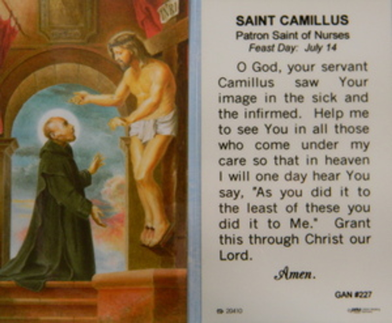 St Camillus Laminated Holy Card Our Daily Bread Catholic Gifts